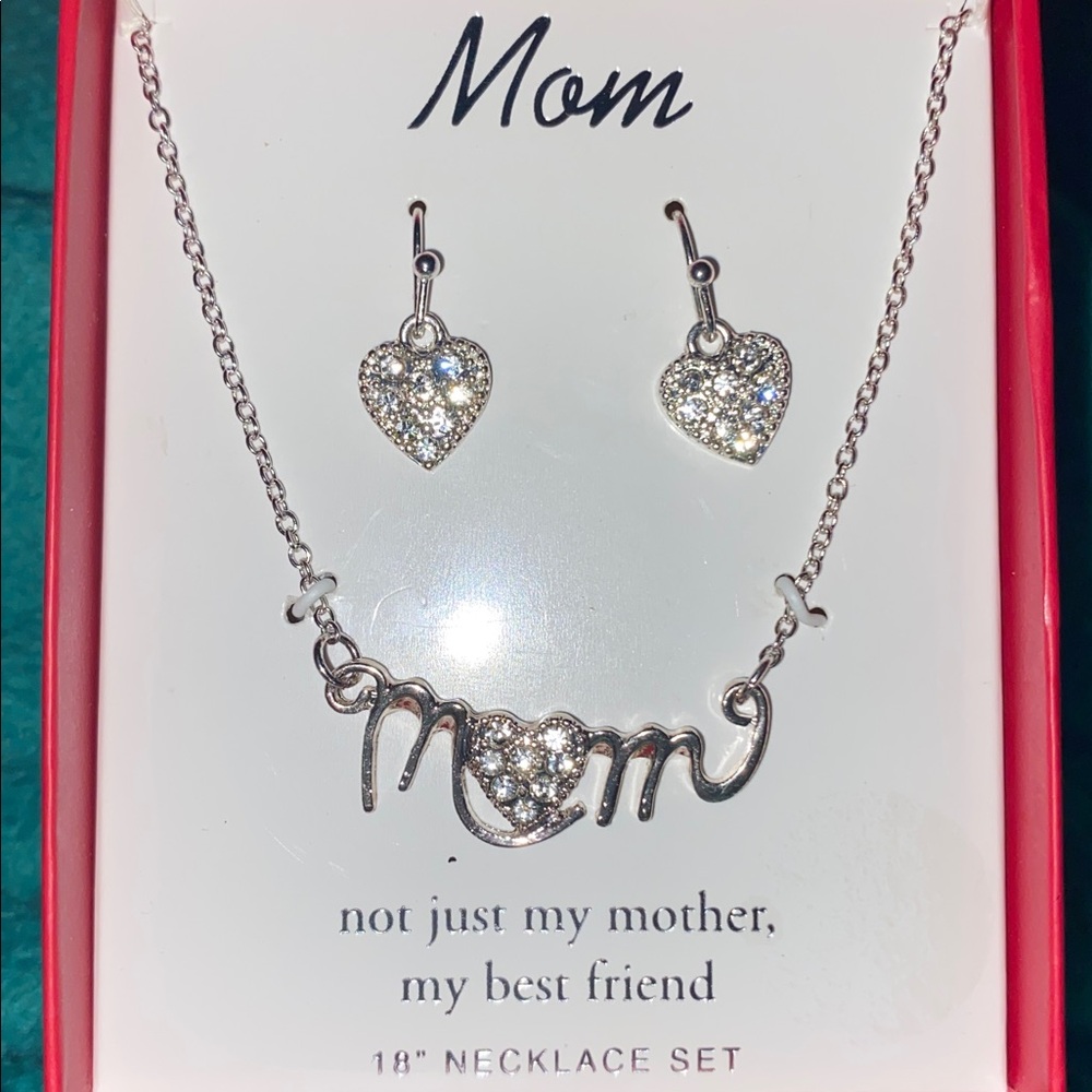 Silver Heart Mom Necklace & Earring Gift Set